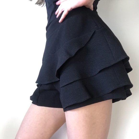 Zara Pants - Zara Black Tiered Lined Suit Dress Skort Shorts M